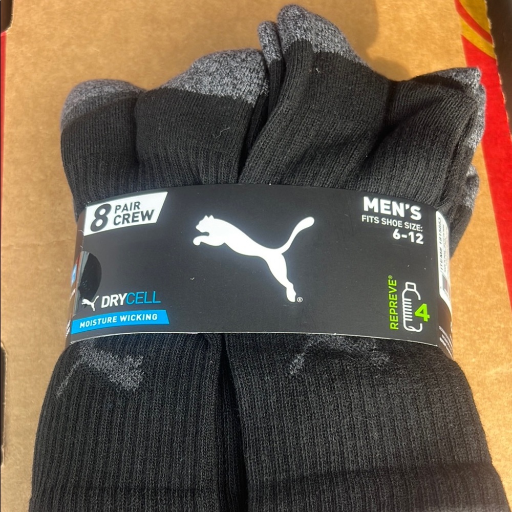 Puma Men's Black and Gray Crew Socks - 8 Pack - Picture 2 of 2